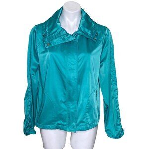 Chico’s Collection Novelty Ruched Sleeve Jacket, Turquoise Women’s Size 2 (L)